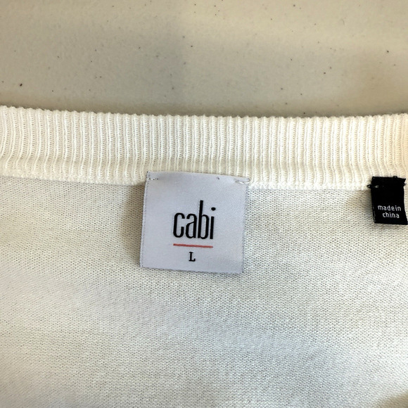 Cabi Cardigan Lady Jacket Womens Size L White Fencing Ripped Knit Old Money - Picture 4 of 8